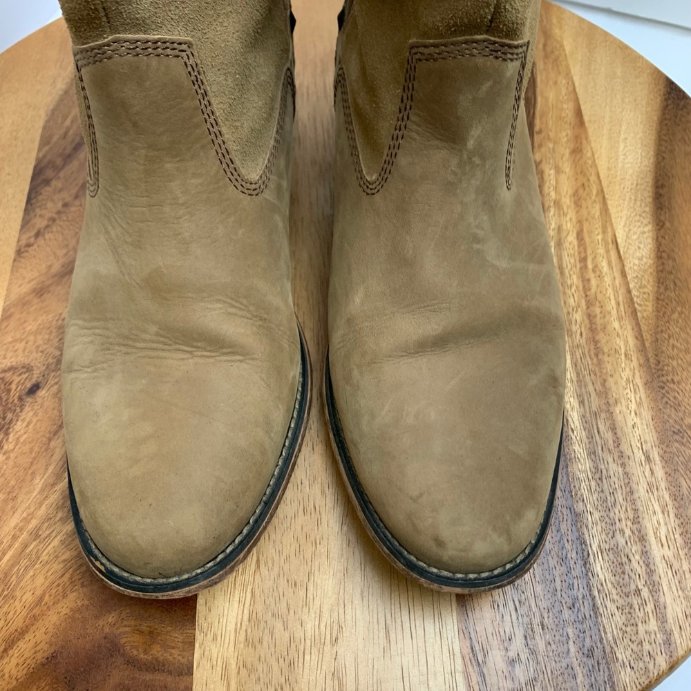 Santa Fe Leather Western Boots Women's 11M Tan Pull-On Mid Calf Cowboy - Picture 14 of 16